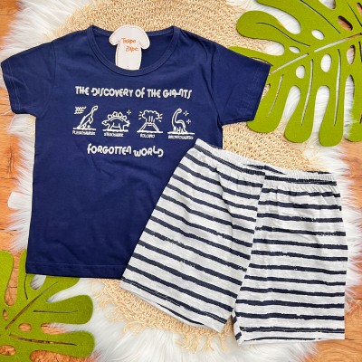 Conj. Camiseta The Discovery of The Giants e Bermuda - Marinho e Mescla